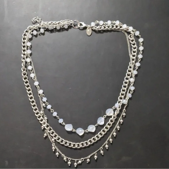 Multi Strand Silver and White Necklace - Picture 5 of 7